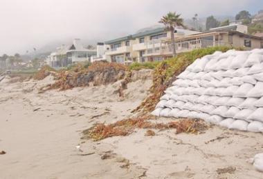 Sandbags at Broad Beach in Malibu, CA. Credit: MSN Photos/Hans Laetz