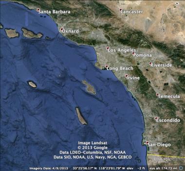 Coastline from Santa Barbara to San Diego