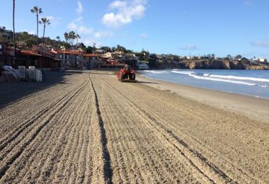 Beach after grooming, with rake lines visible. Credit: Monique Myers